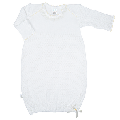 White Paty Knit LS Lap Shoulder Gown w/ Chiffon Trim