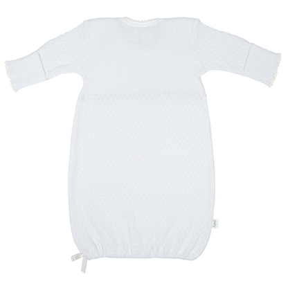 White Paty Knit LS Lap Shoulder Gown w/ Chiffon Trim