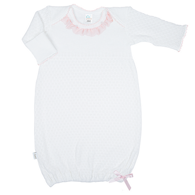 White Paty Knit LS Lap Shoulder Gown w/ Chiffon Trim