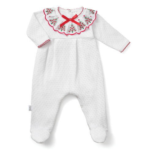 Paty Knit Christmas Footie with Swiss Tree Embroidery