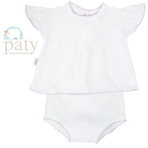 Babyhug Cotton Knit Flutter Sleeves Top & Crinkle Shorts Set With Rainbow Sequins Design - White & Pink main image 0