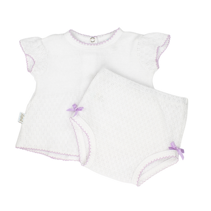 Paty Knit Flutter Sleeve Diaper Set with Bows