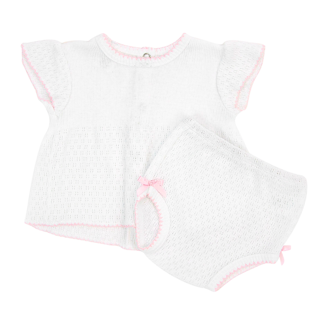 Paty Knit Flutter Sleeve Pink Diaper Set with Bows main image 1