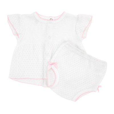 Paty Knit, Flutter Sleeve Diaper Set with Bows #131