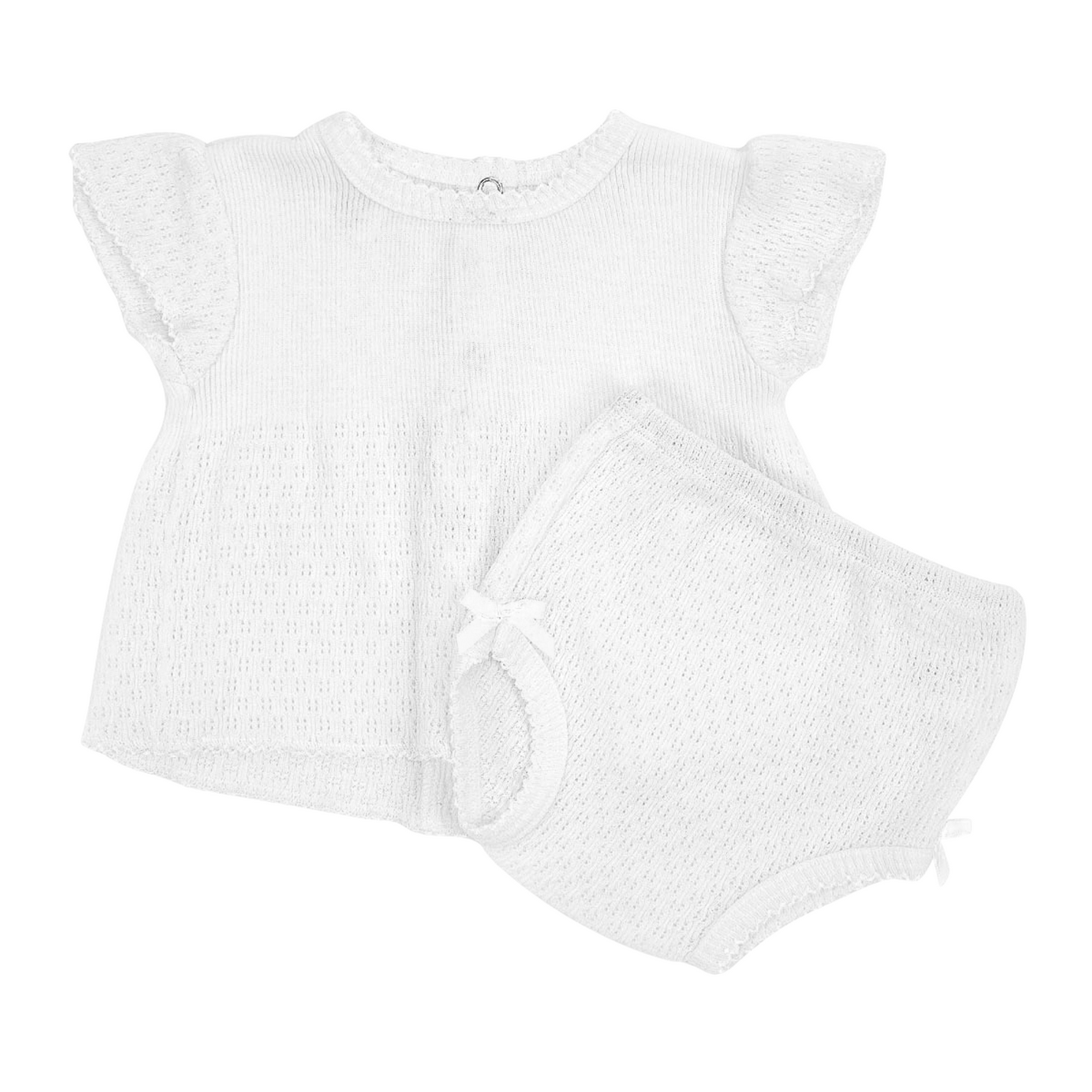 Paty Knit Flutter Sleeve Pink Diaper Set with Bows main image 0