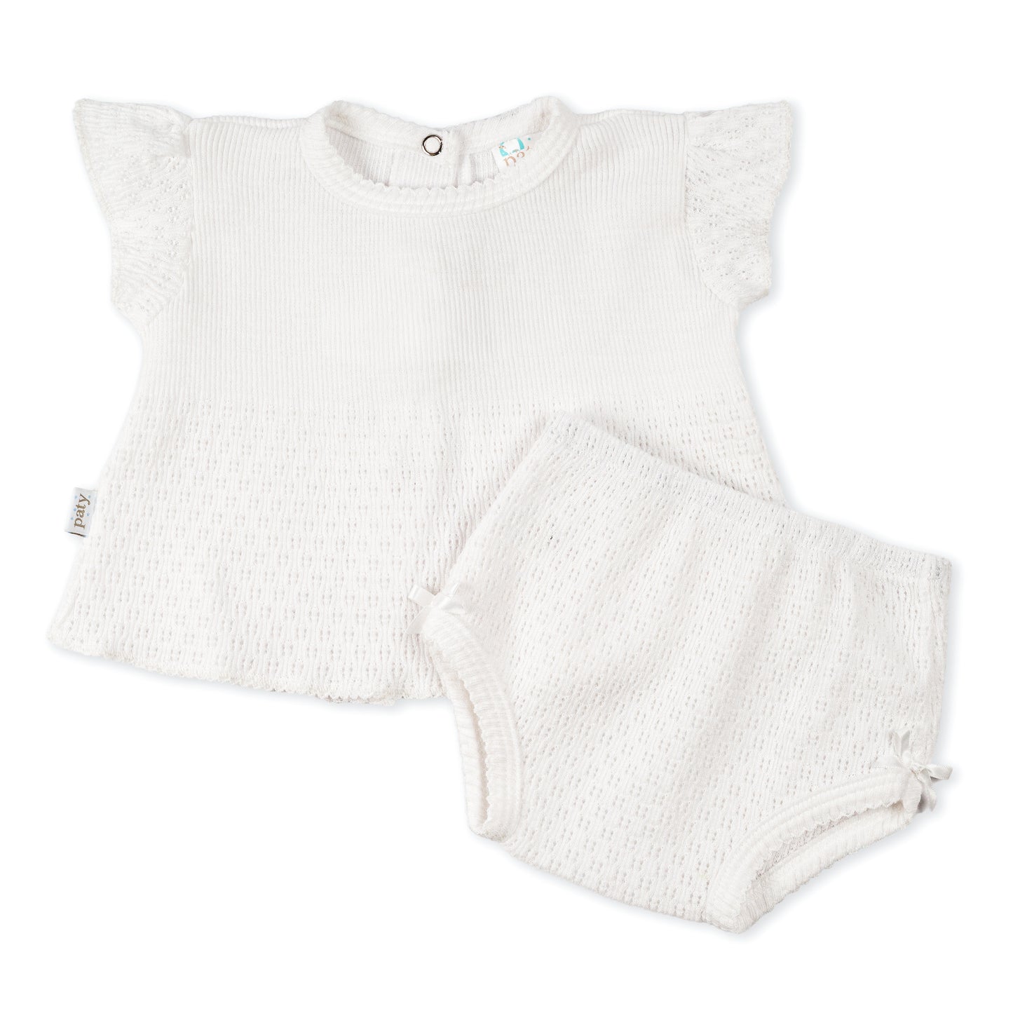 Paty Knit Flutter Sleeve Diaper Set with Bows