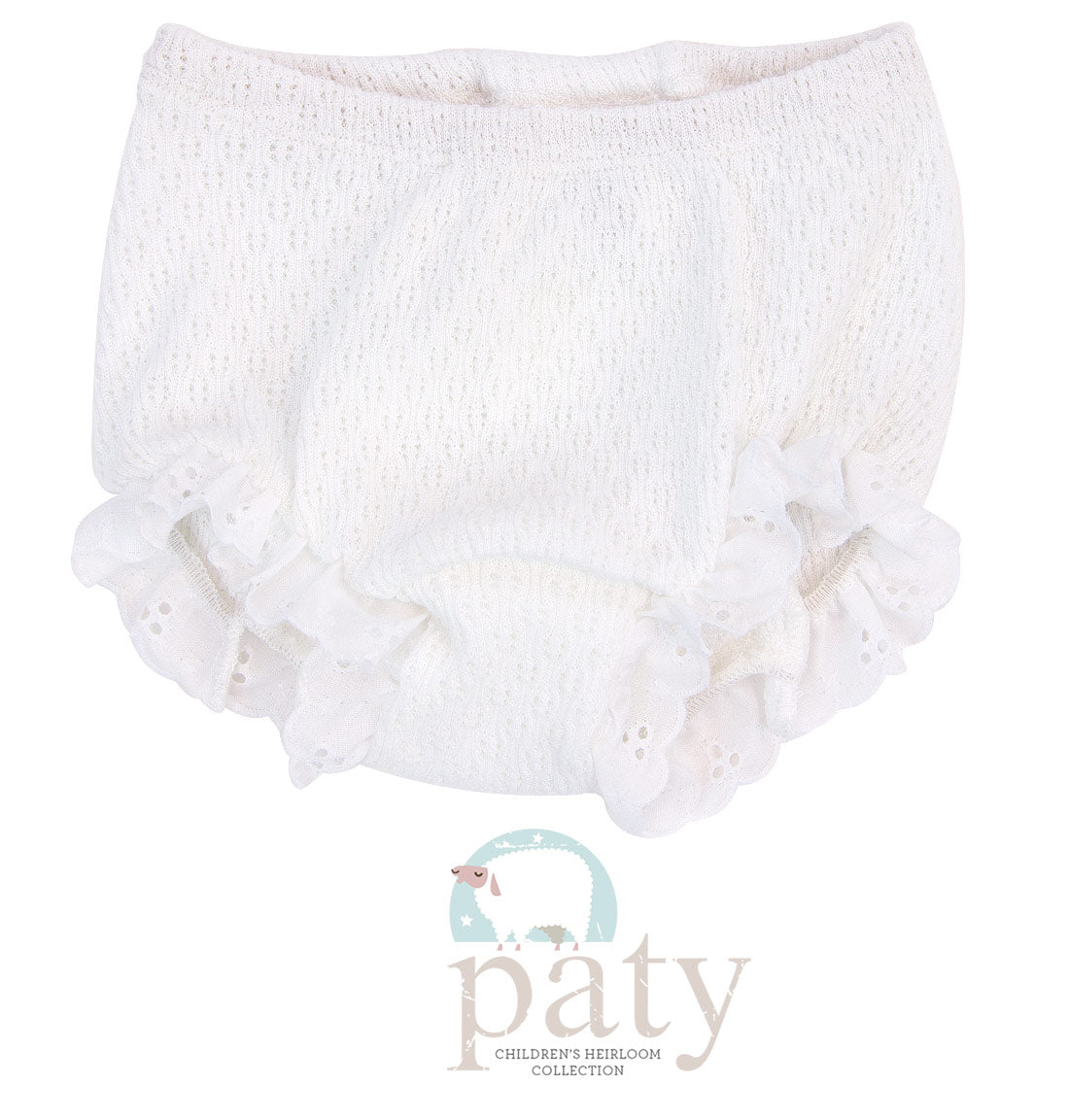 White Paty Knit Bloomers with Eyelet Trim