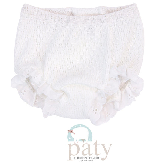 White Paty Knit Bloomers with Eyelet Trim