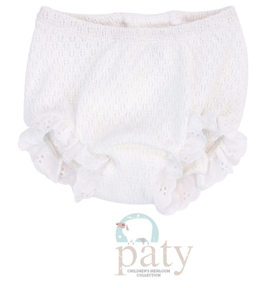 White Paty Knit Bloomers with Eyelet Trim #137