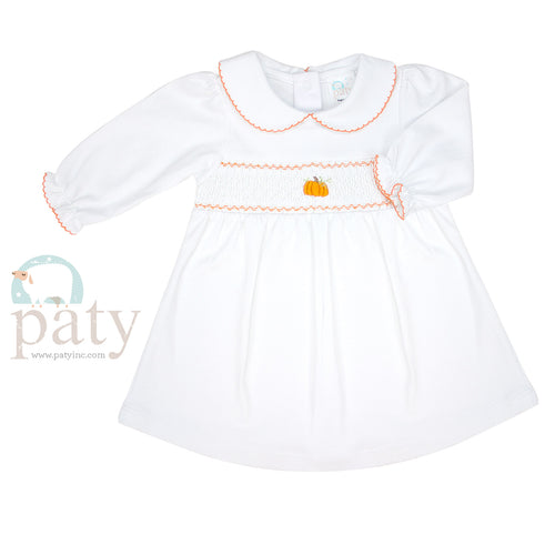 Hand Embroidered, Smocked, Pima Pumpkin Dress
