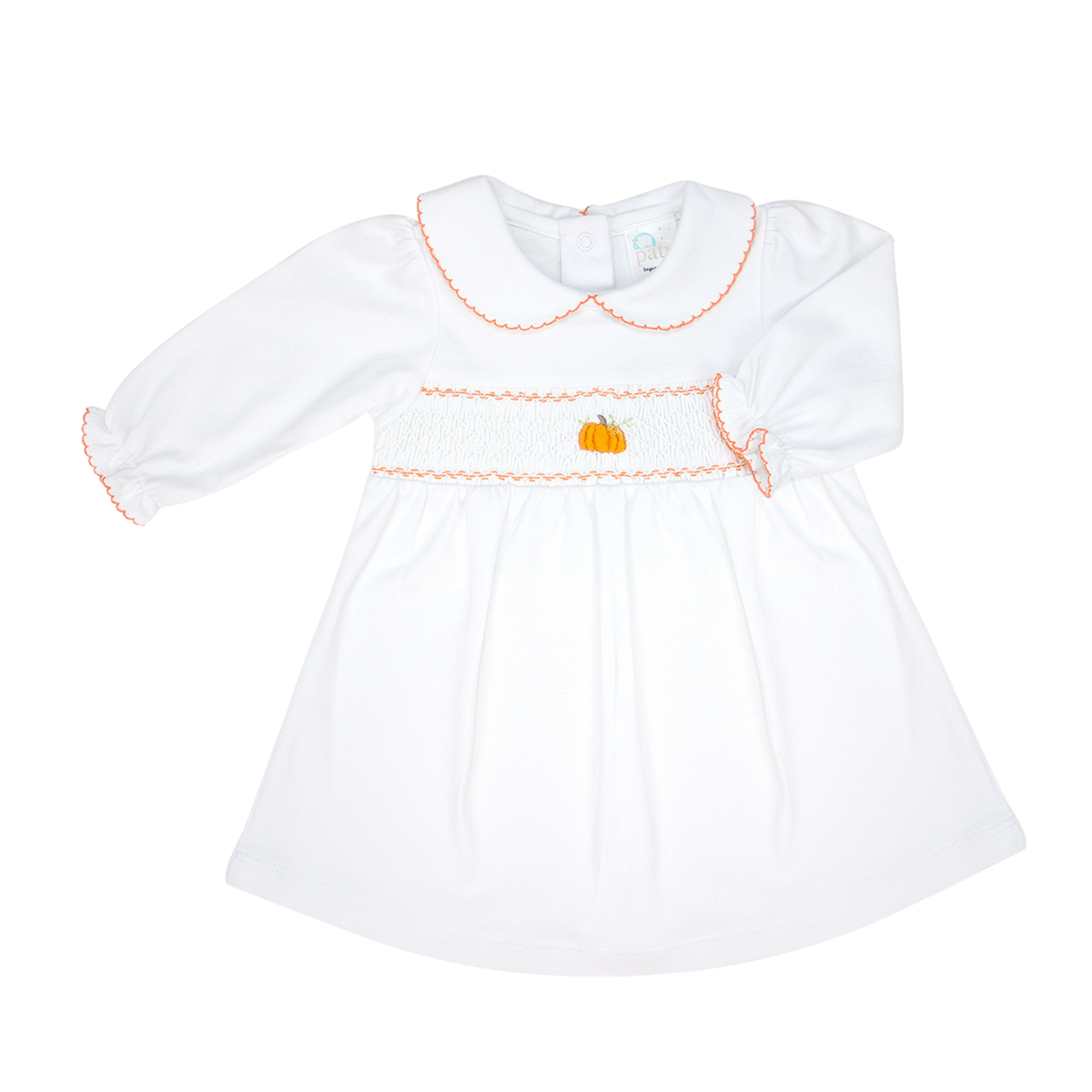 Hand Embroidered, Smocked, Pima Pumpkin Dress
