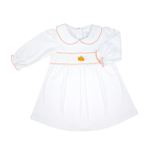 Hand Embroidered, Smocked, Pima Pumpkin Dress