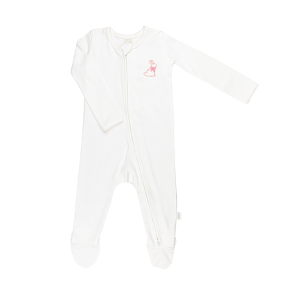 Organic Cotton Zipper Footie with Bunny Embroidery