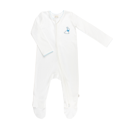 Organic Cotton Zipper Footie with Bunny Embroidery