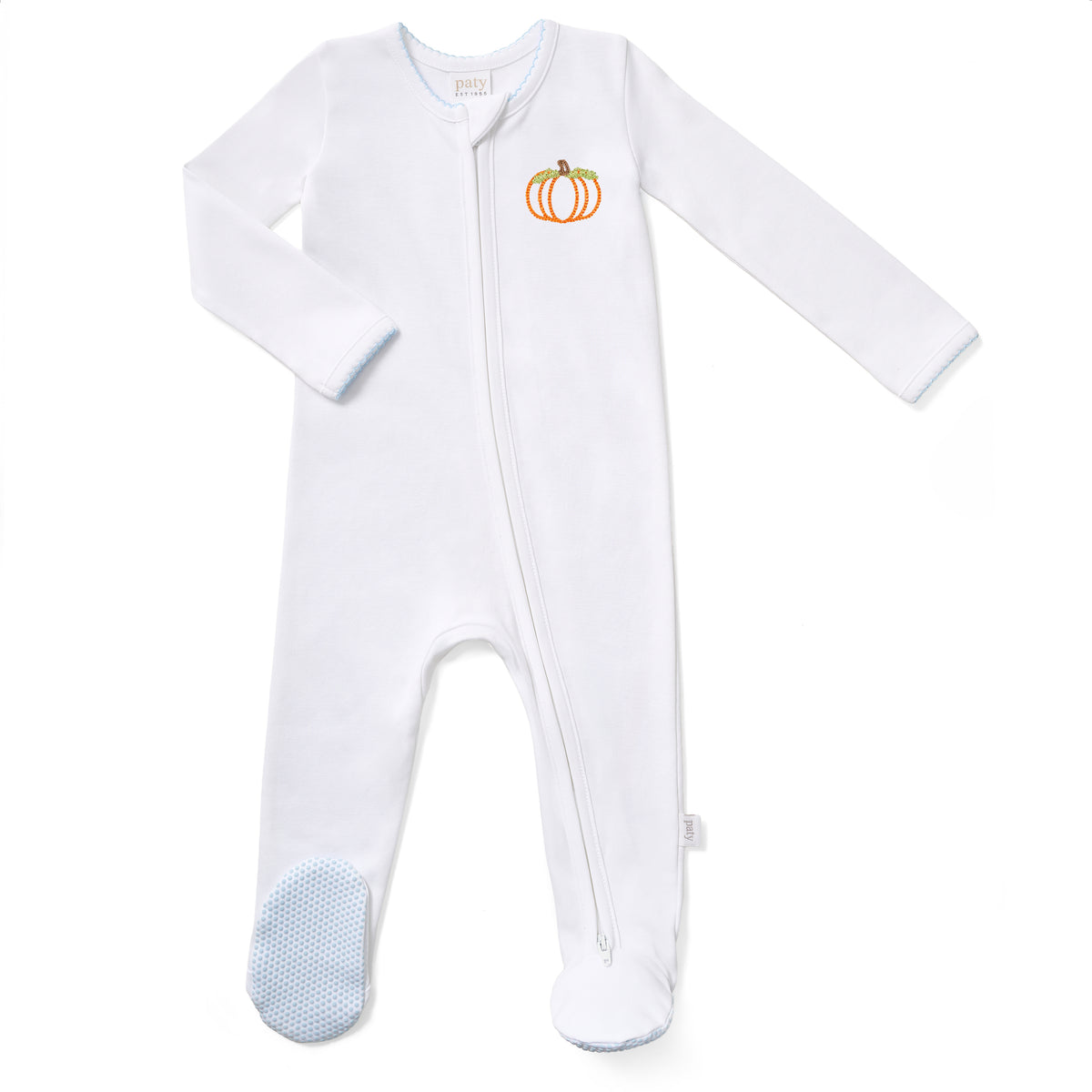 Paty Organic Cotton Zipper Pumpkin Embroidered Footie