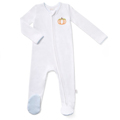 Paty Organic Cotton Zipper Pumpkin Embroidered Footie