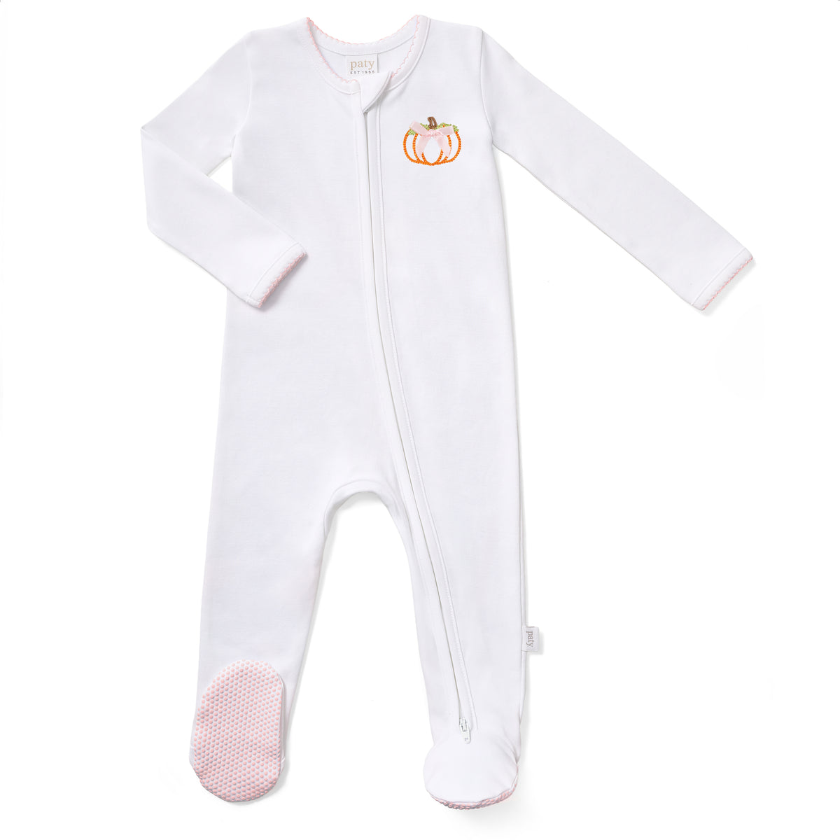 Paty Organic Cotton Zipper Pumpkin Embroidered Footie