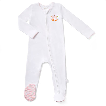 Paty Organic Cotton Zipper Pumpkin Embroidered Footie