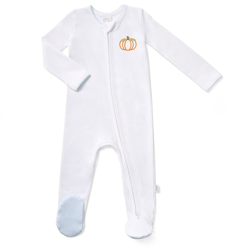 Paty Organic Cotton Zipper Pumpkin Embroidered Footie