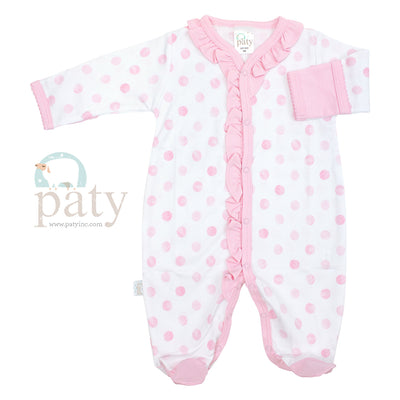 Pima Pink Dots Footie w/ Ruffle