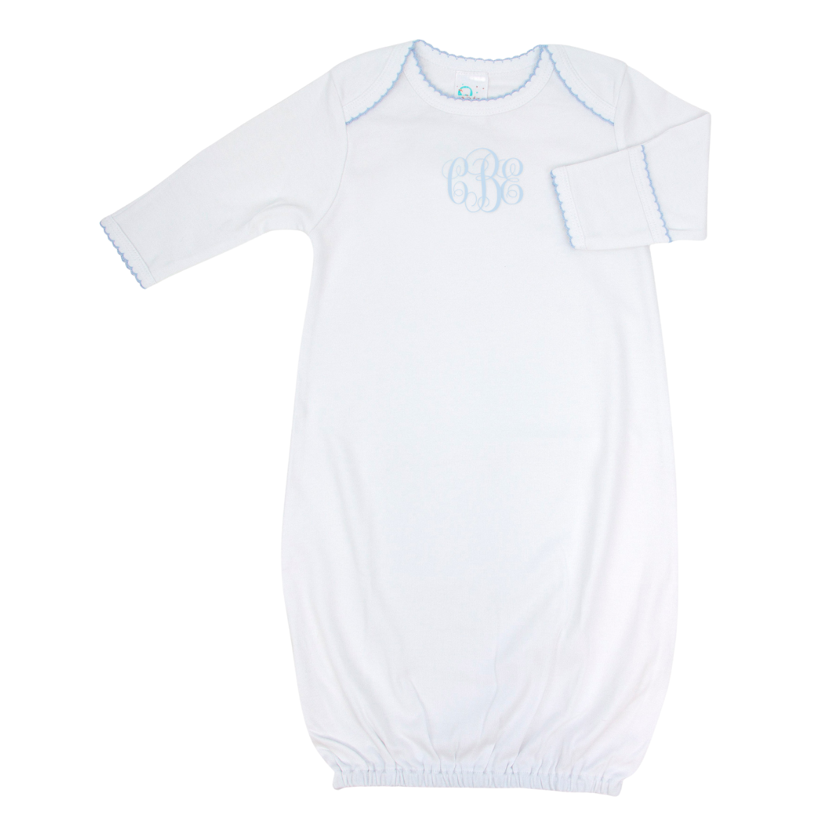 Monogrammed Pima Overlap Shoulder Gown