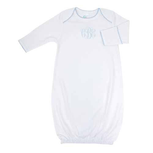 Monogrammed Pima Overlap Shoulder Gown