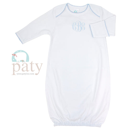 Monogrammed Pima Overlap Shoulder Gown