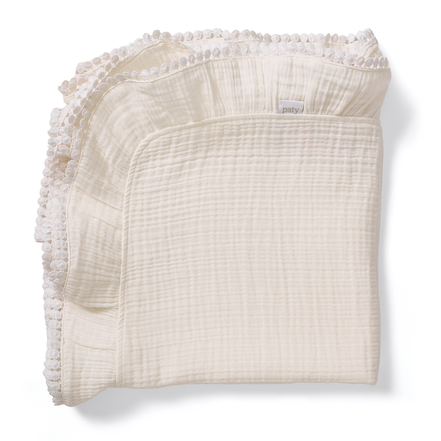 Paty Organic Cotton Muslin Gauze Blanket with Pom Trim