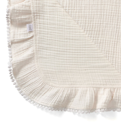 Paty Organic Cotton Muslin Gauze Blanket with Pom Trim