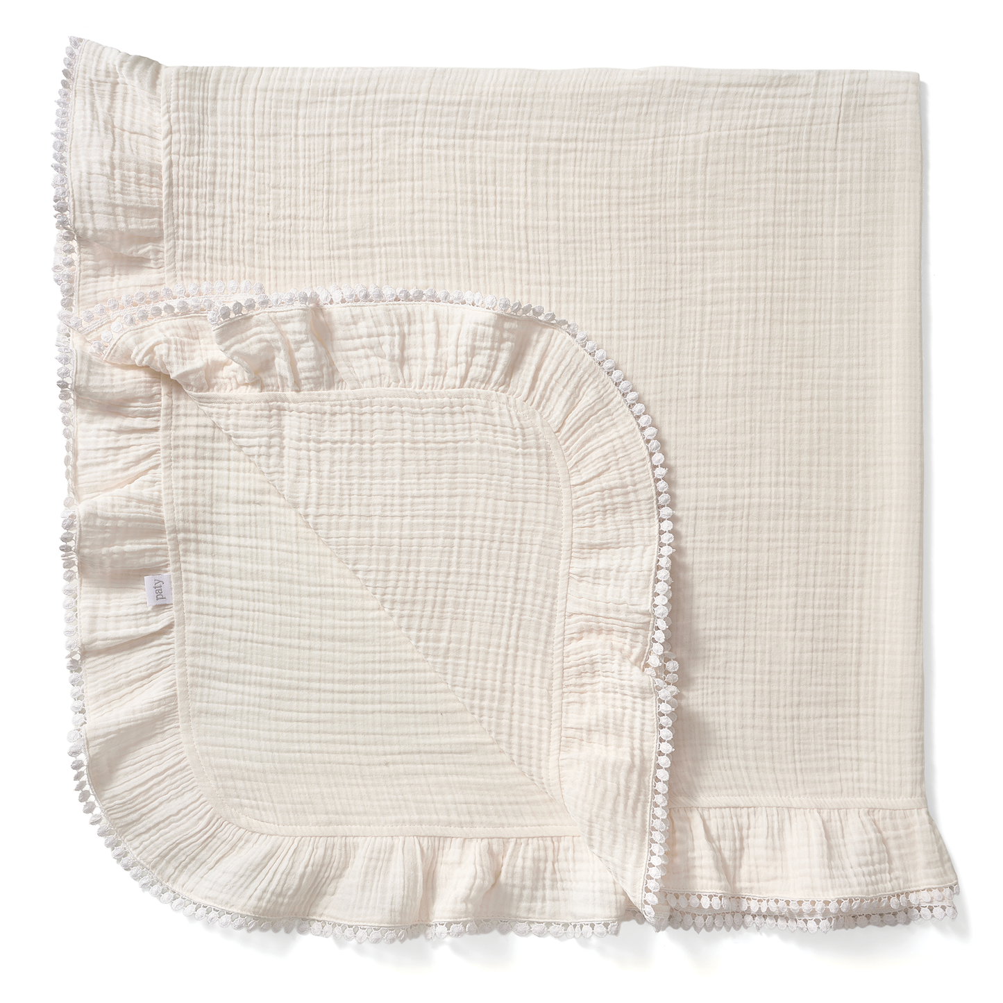 Paty Organic Cotton Muslin Gauze Blanket with Pom Trim