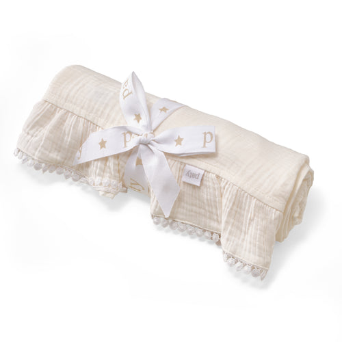 Paty Organic Cotton Muslin Gauze Blanket with Pom Trim