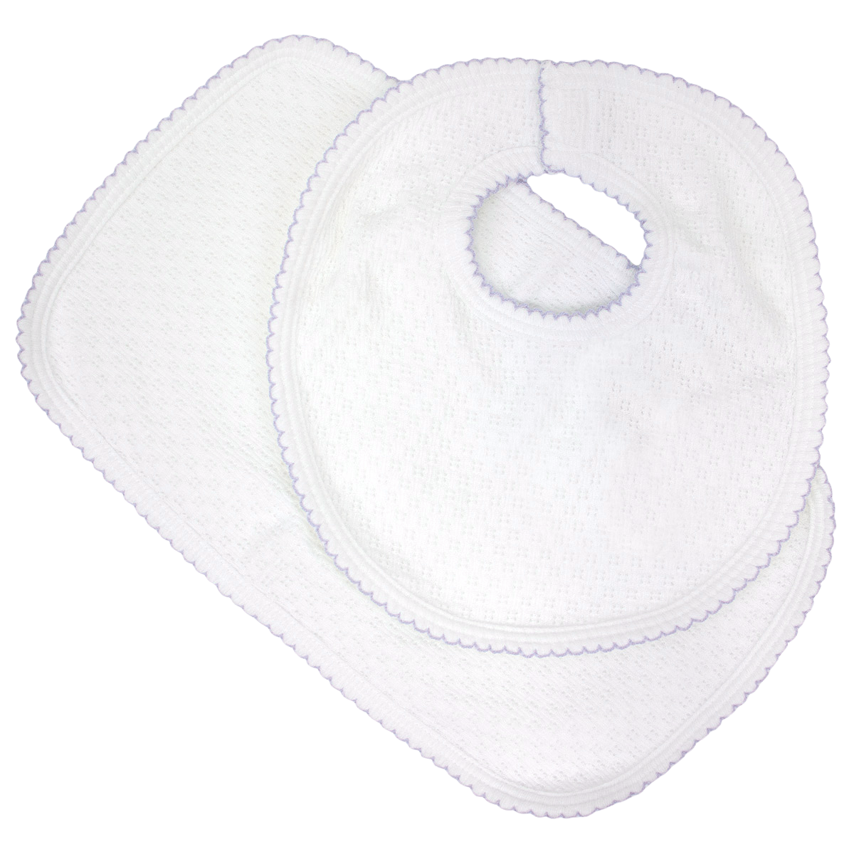 Paty Knit Velcro Bib with Burp Cloth Set (Eyelet Trim Optional)