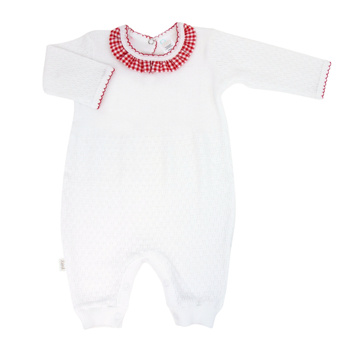 Paty Knit Romper with Gingham Ruffle