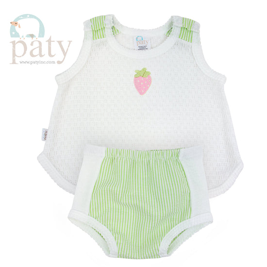 Paty Knit 2 Piece Sleeveless Diaper Set, White with No Bow