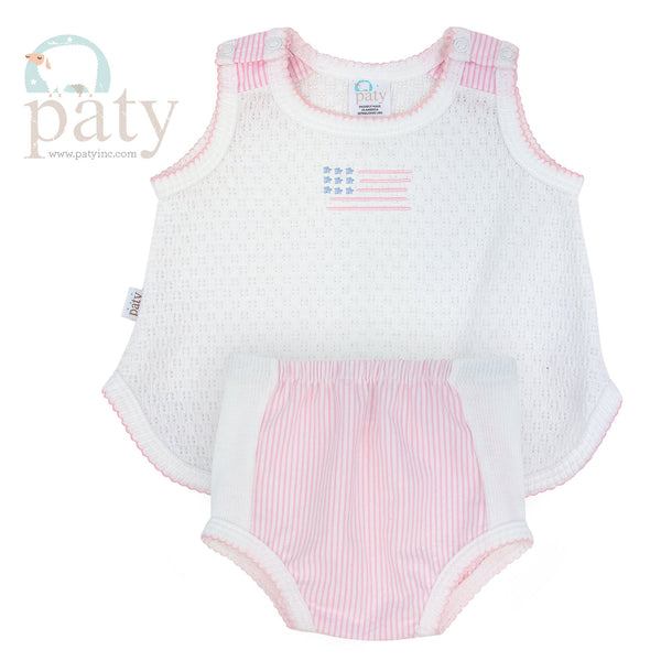 Paty Knit 2 Piece Sleeveless Diaper Set, White with No Bow main image 1