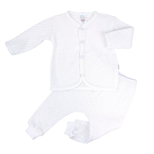 White 2 PC Set, Top w/ Snaps and Long Pants #161