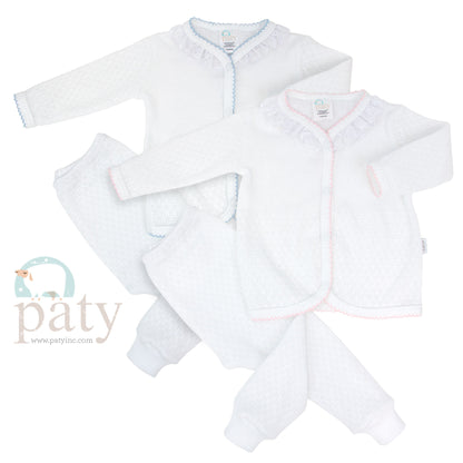 Paty Knit Signature White 2 PC Set with Eyelet Trim and Long Pants