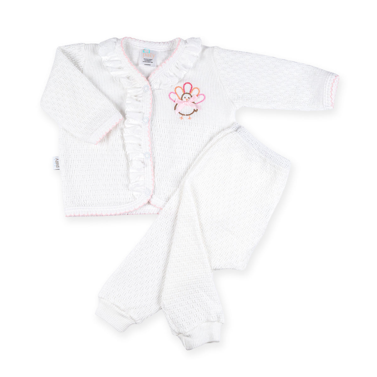 PatyKnit™ Long Sleeve Eyelet Legging Set with Turkey Embroidery