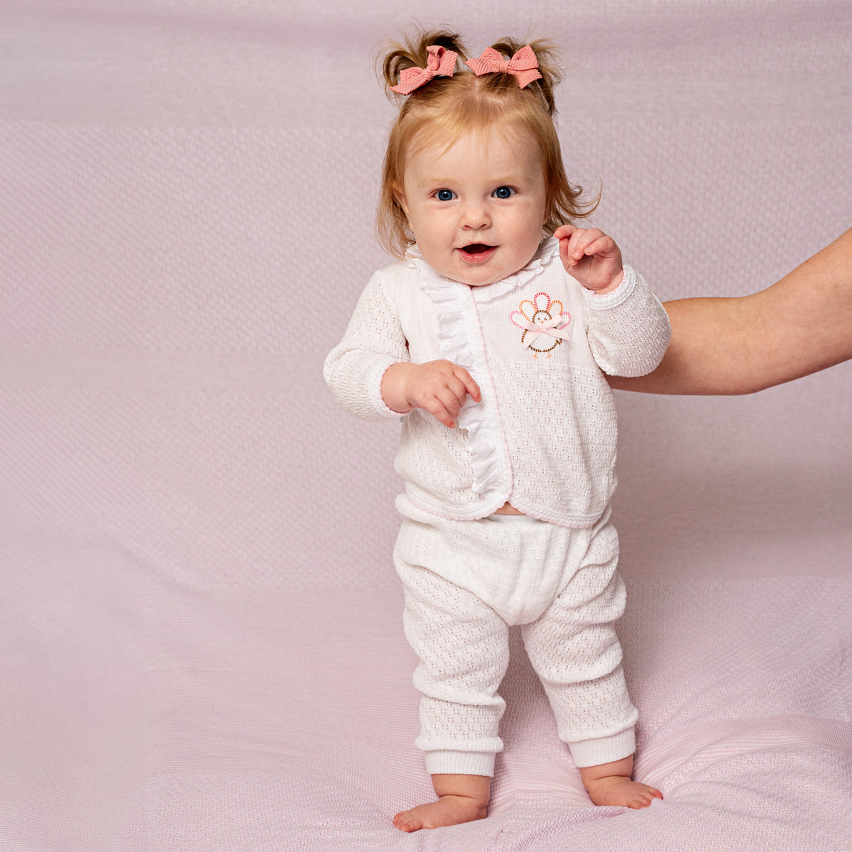 PatyKnit™ Long Sleeve Eyelet Legging Set with Turkey Embroidery