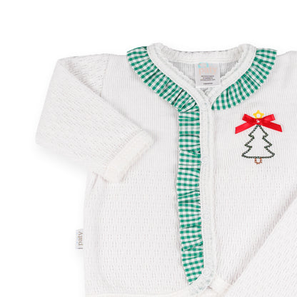 PatyKnit™ Two-Piece Legging Set with Gingham Ruffle and Christmas Tree Embroidery