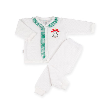 PatyKnit™ Two-Piece Legging Set with Gingham Ruffle and Christmas Tree Embroidery
