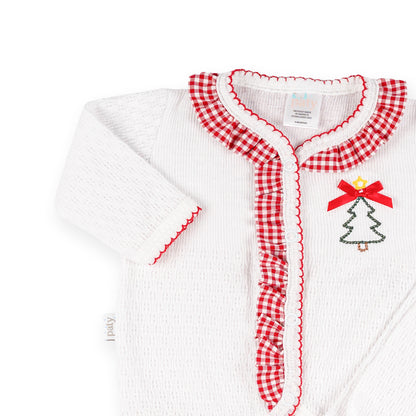 PatyKnit™ Two-Piece Legging Set with Gingham Ruffle and Christmas Tree Embroidery