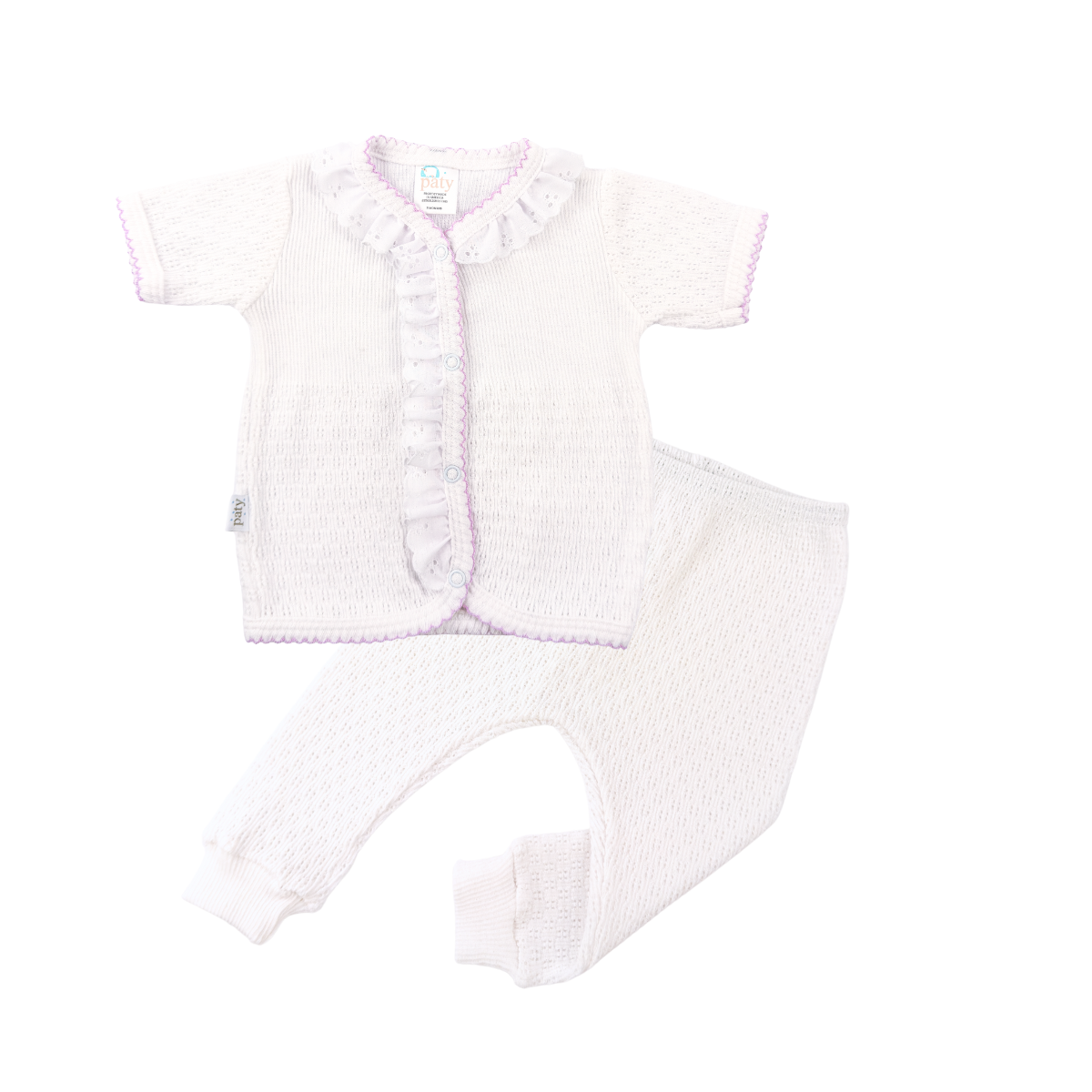 Paty Knit, Eyelet Leggings Short Sleeve Set #161SSE