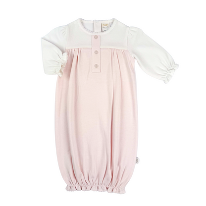 Ruffle Pink Stripe Placket Gown (Fall Holiday Collection 2025)