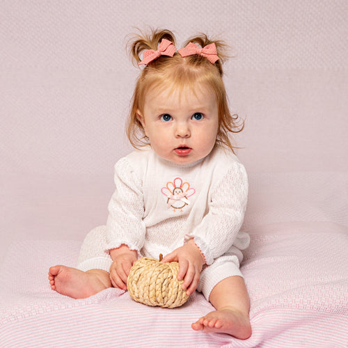 PatyKnit™ Long Sleeve Romper with Turkey Embroidery