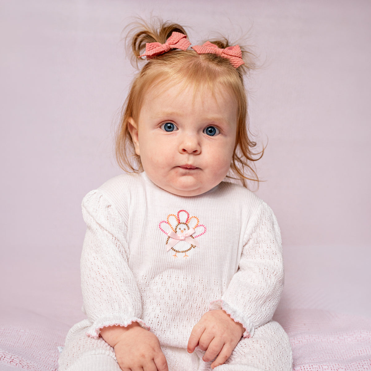 PatyKnit™ Long Sleeve Romper with Turkey Embroidery