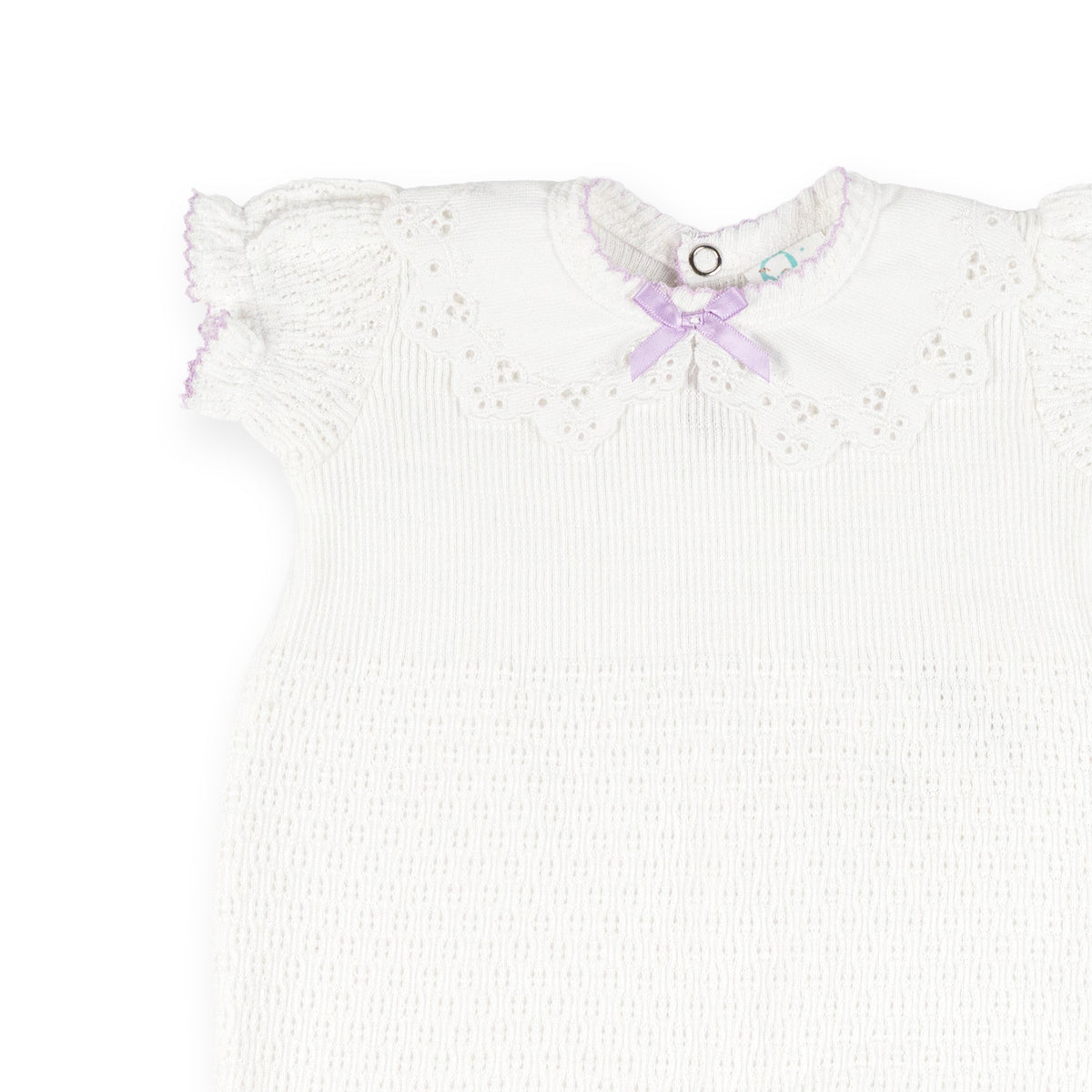 PatyKnit™ Short Sleeve Romper with Pique Lace Collar