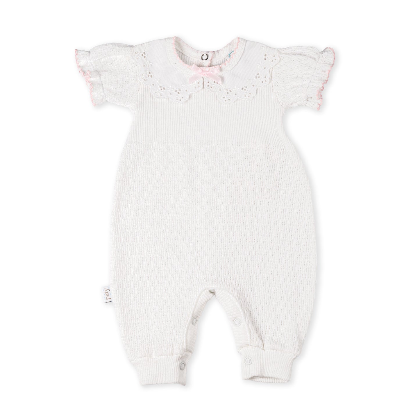 Paty Knit Short Sleeve Romper with Pique Lace Collar
