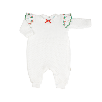 Paty Knit Angel Sleeve Romper with Swiss Candy Cane Trim (Christmas Collection)
