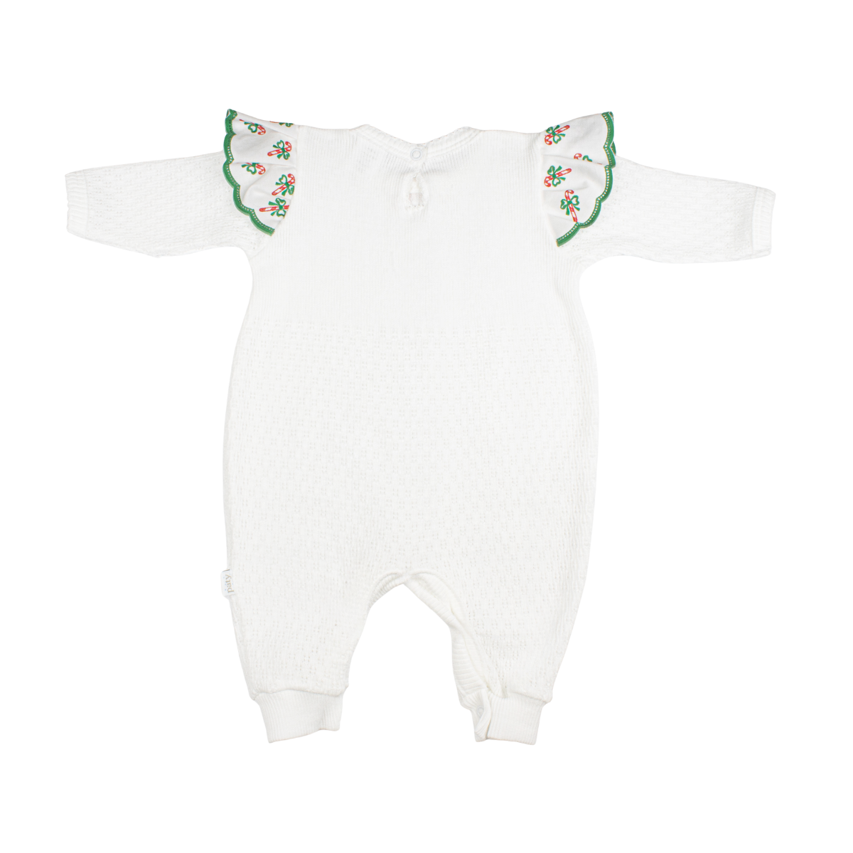Paty Knit Angel Sleeve Romper with Swiss Candy Cane Trim (Christmas Collection)